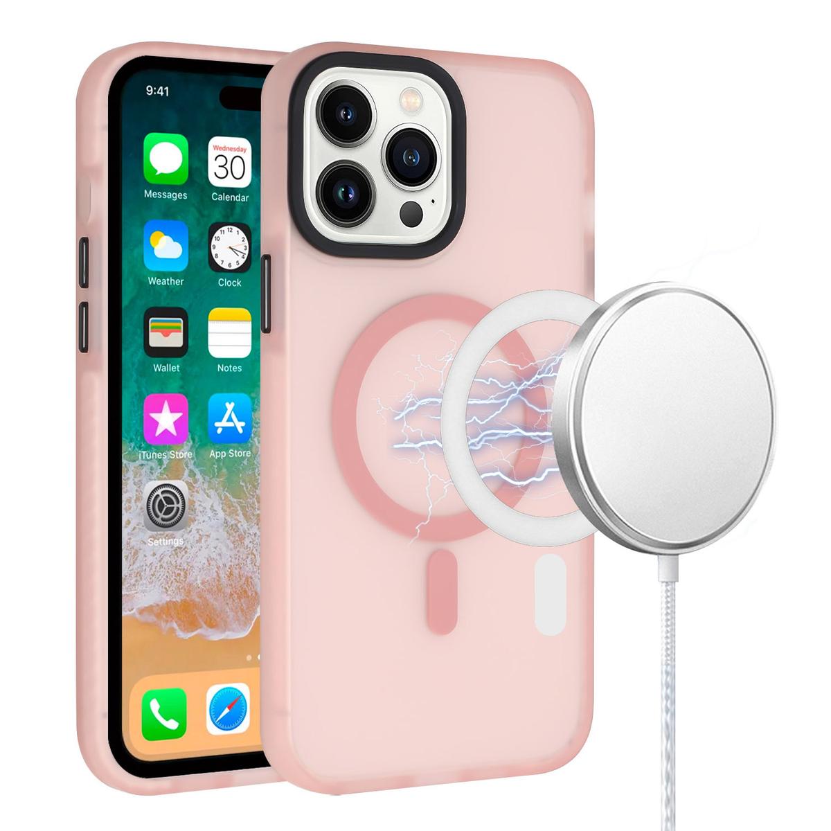 iPhone 15 [Magnetic Circle] ShockProof 4-Time Injection Strong Hybrid - Pink