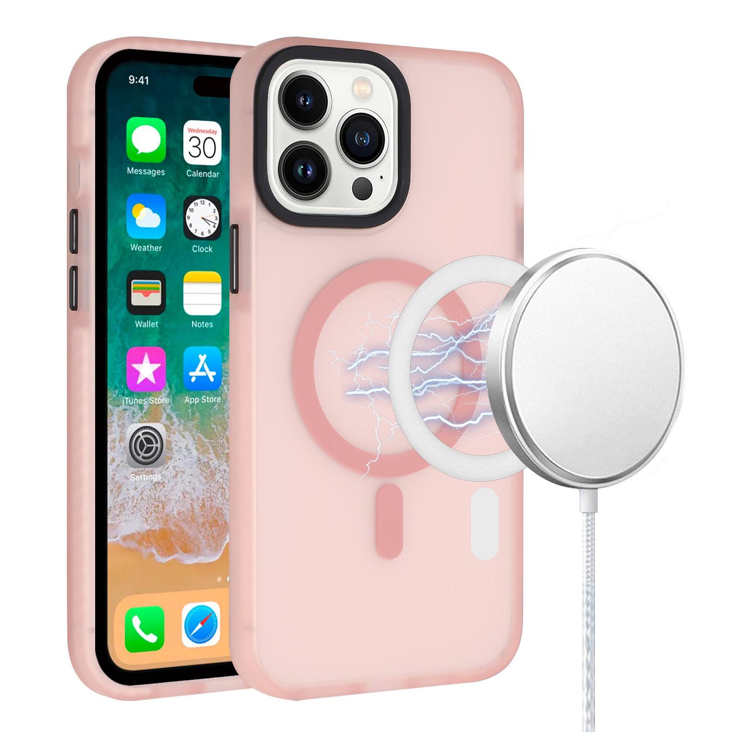 iPhone 15 [Magnetic Circle] ShockProof 4-Time Injection Strong Hybrid - Pink
