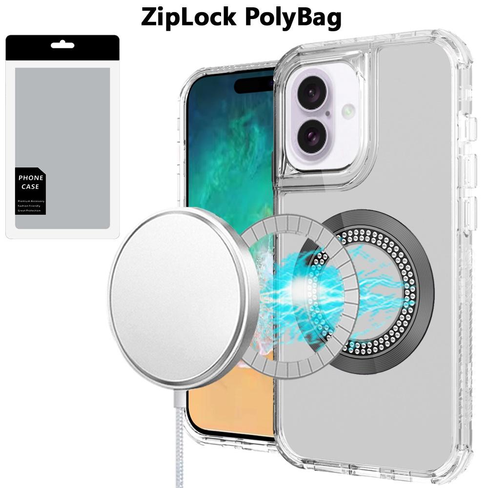 iPhone 16 Plus 6.7" Bling Chrome 3-in-1 Hybrid Case | Magnetic Ring Stand with Glitter Accents & Shockproof Protection