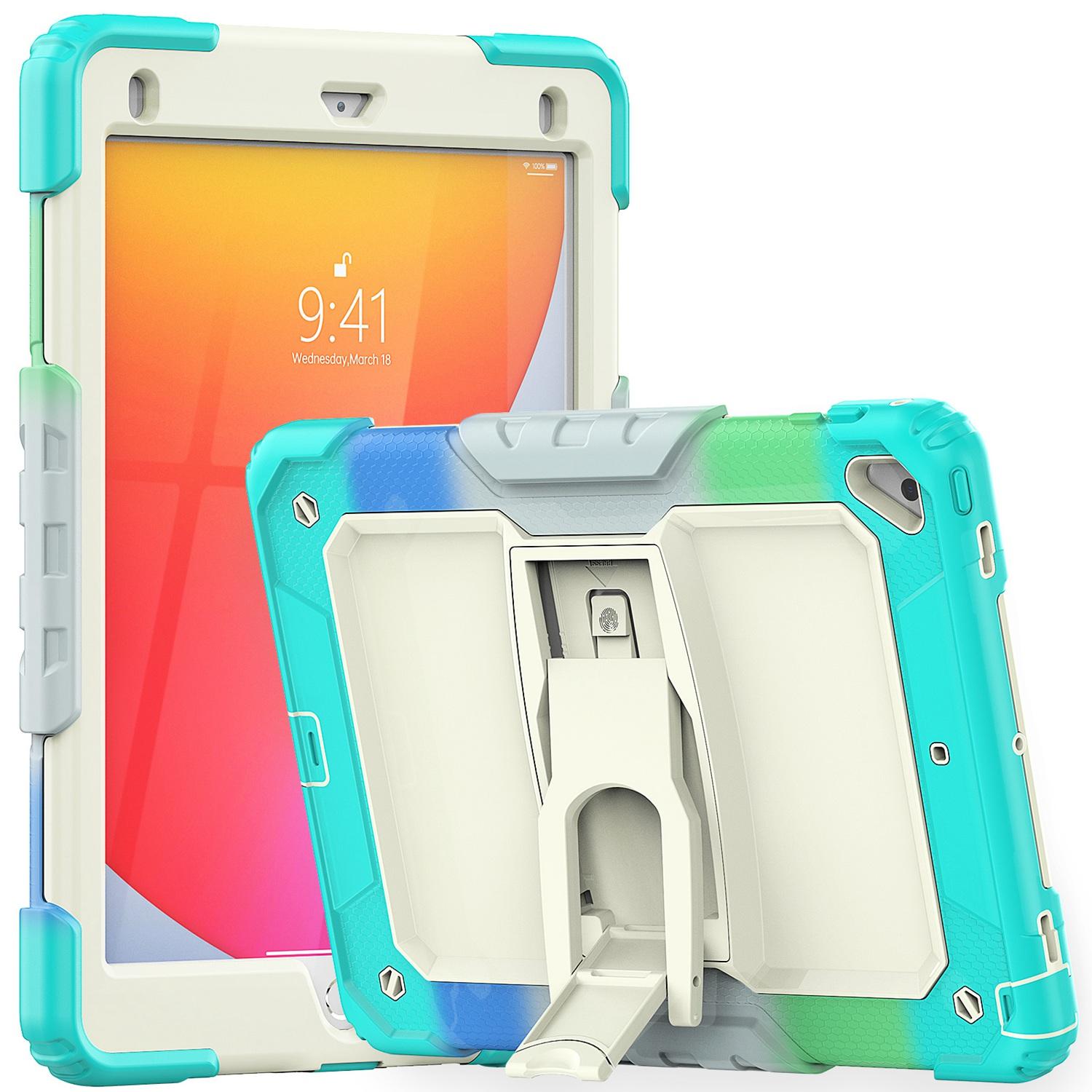 Apple New iPad 9.7 inch Heavy Duty Full Body Rugged Tablet Kickstand Case Cover - Beige/Camo Mint