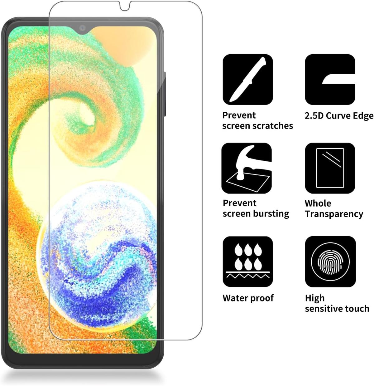 Tempered Glass for Samsung Galaxy A04s, 9H Hardness Screen Protector Anti-Scratch HD Bubble-Free