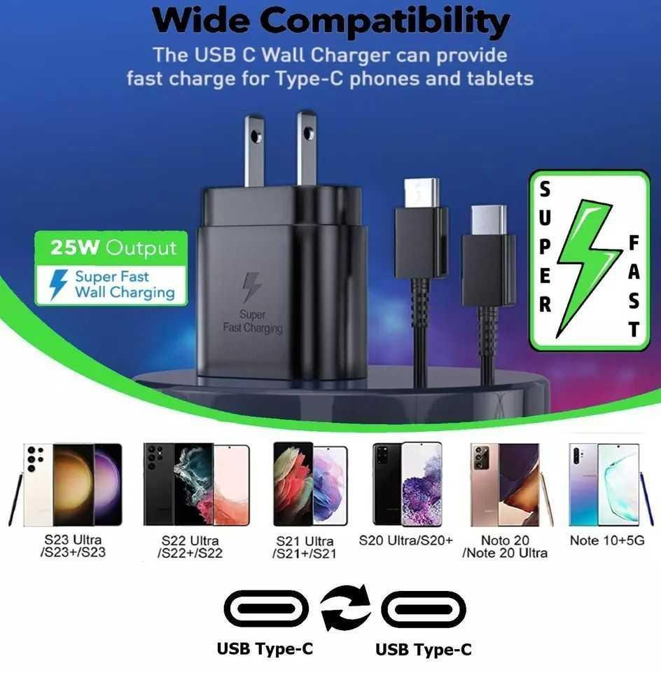 25w Type USB-C Super Fast Wall Charger+6FT Cable FOR Samsung Galaxy S23 S22 S21, photo 2 of 3