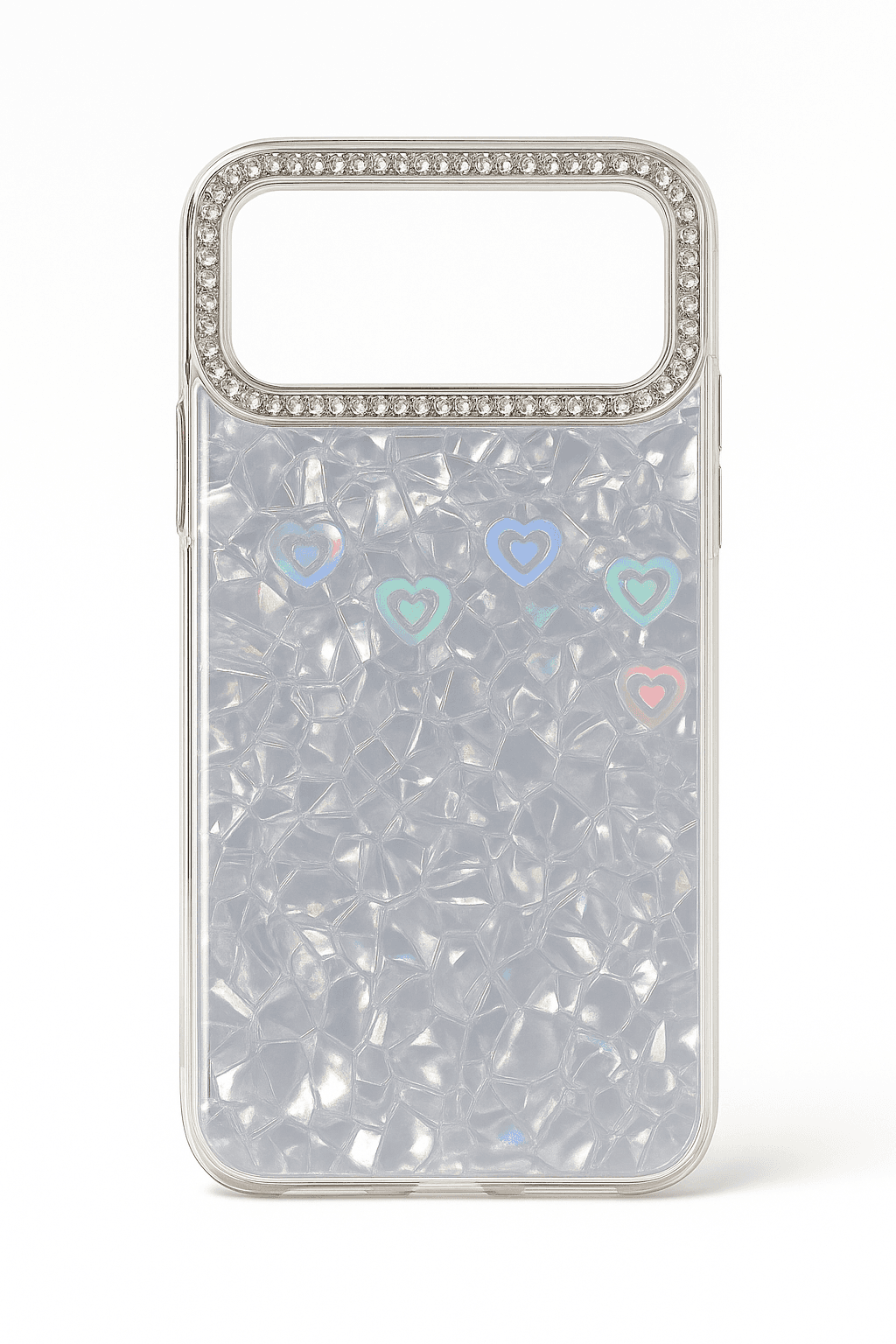 iPhone 17 Case (Holographic Hearts/Rhinestone Trim)
