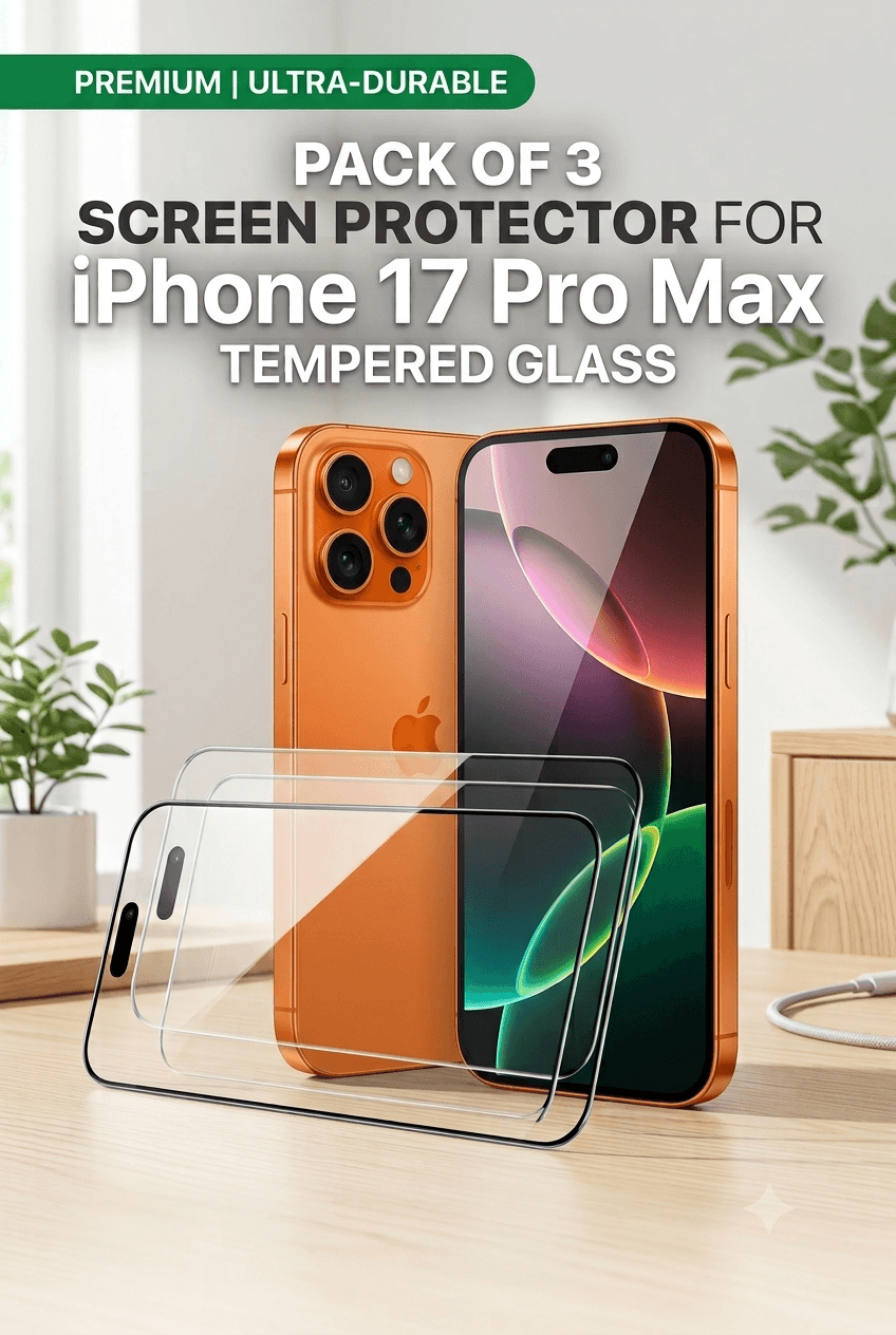 iPhone 17 Pro Max Pack of 3 Tempered Glass Screen Protectors