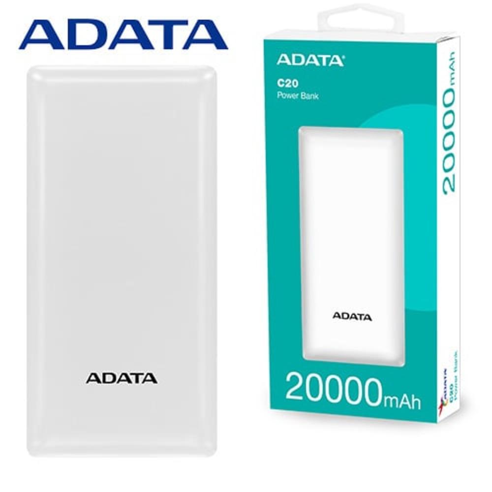 Adata PBC20 Power Bank 20,000Mah Dual USB-A and USB-C Power Bank - White