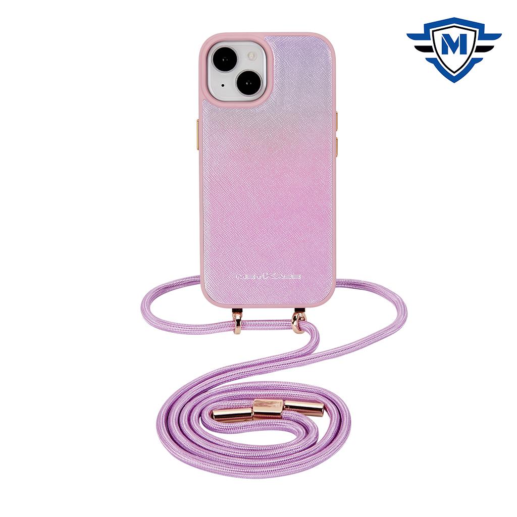 iPhone 15 METKASE (Magnetic) Premium Two Tone Hybrid PU Leather With Lanyard - Purple
