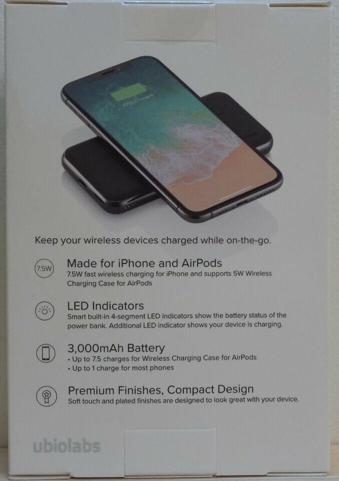 New Ubiolabs Shadow 3000mAh Wireless w/ Lightnng Cable Power Bank For iPhone, photo 3 of 4