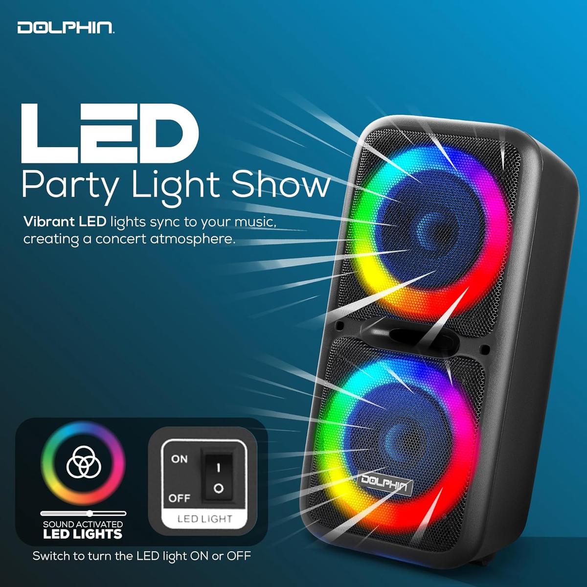 Dolphin BoxParty 2120 Dual 12" Party Speakers - Portable & Rechargeable Sound with Microphone, Bluetooth, USB, Hi-Fi Amp, Powerful Bass, 5-Band Equalizer & LED Lights - Long Battery Life - 2x12-inch, photo 6 of 7