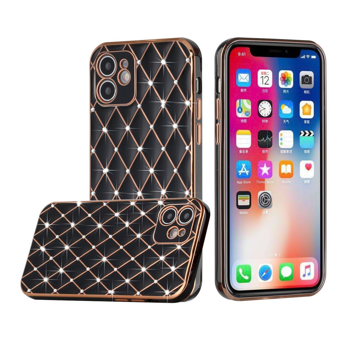 Apple iPhone 14 PRO 6.1" Electroplated Grid TPU Case Cover with Diamond Accents | Stylish Shockproof Design