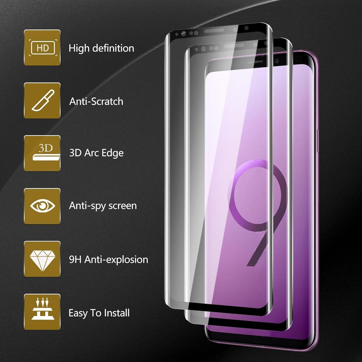 Pack of 3 Samsung Galaxy S9 Plus Tempered Glass Screen Protectors – Case Friendly, HD Clear & Bubble-Free Application, photo 4 of 5