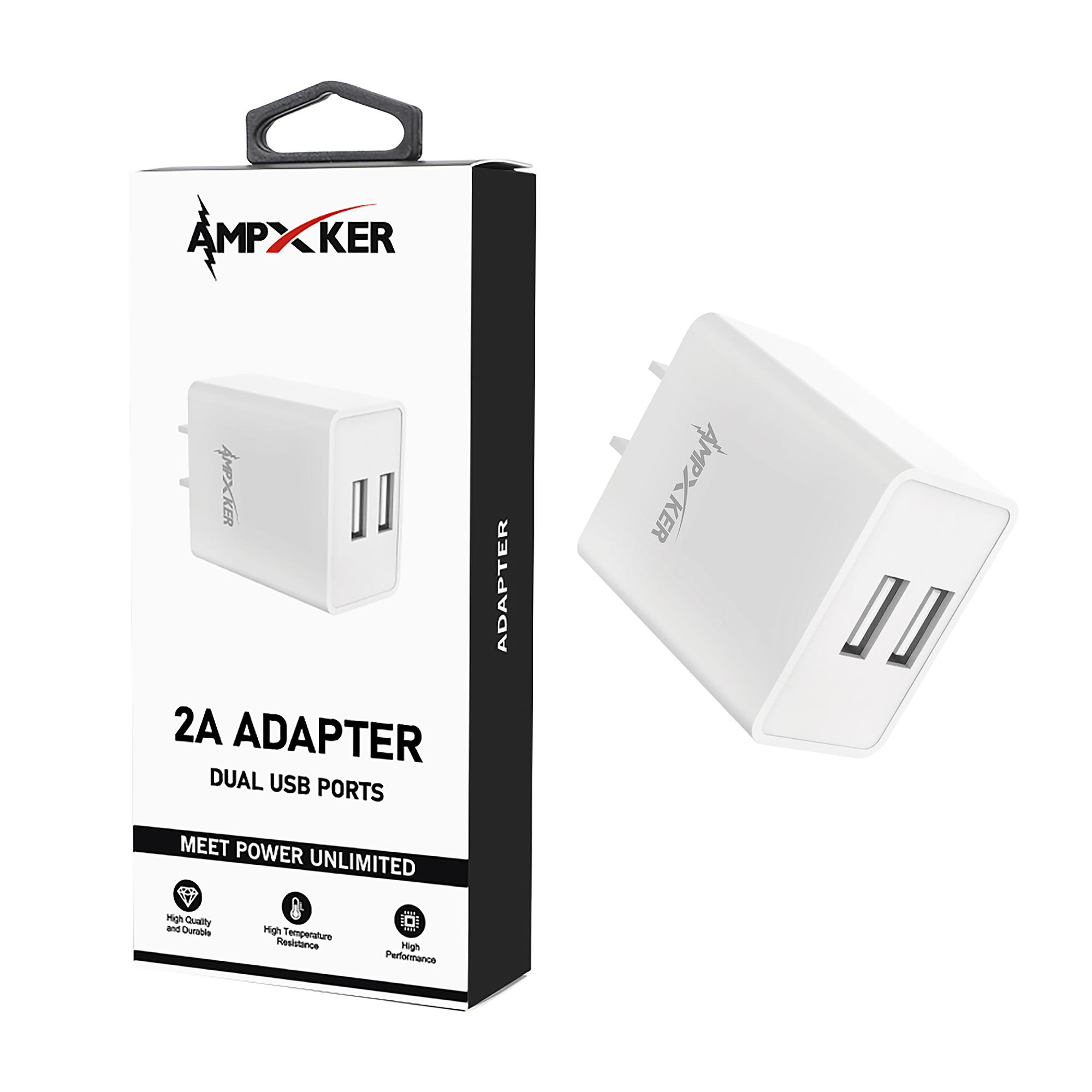 Dual USB Port - Adapter - 2 AMP - WHITE