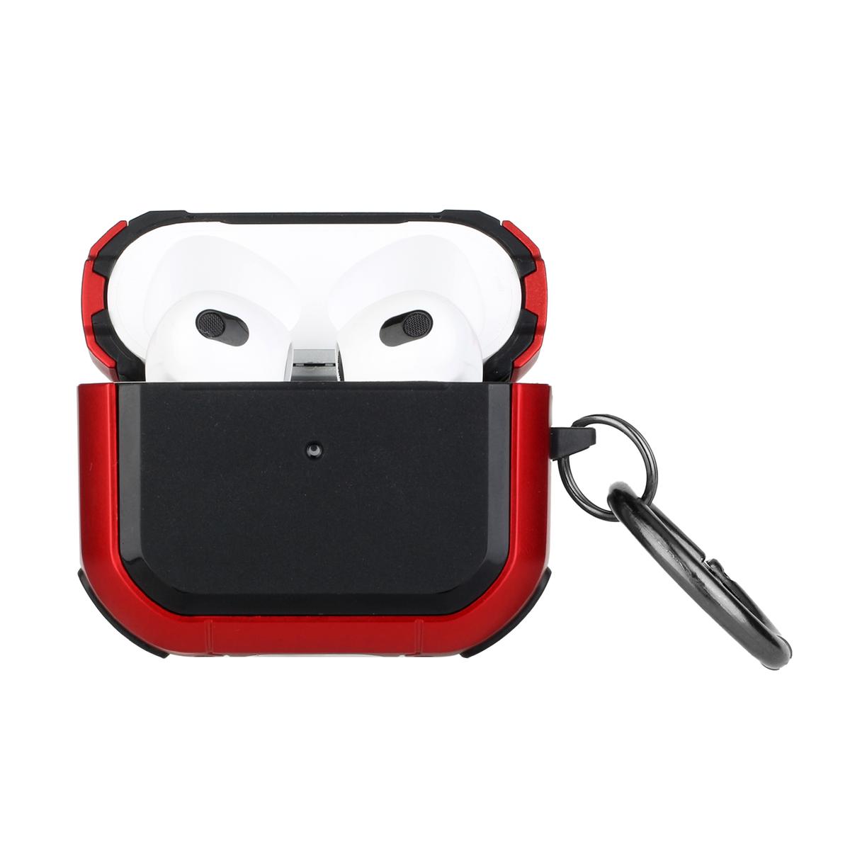 AirPods Pro Premium Rugged ShockProof Hybrid With Metal Hook Case Cover- Black+Red