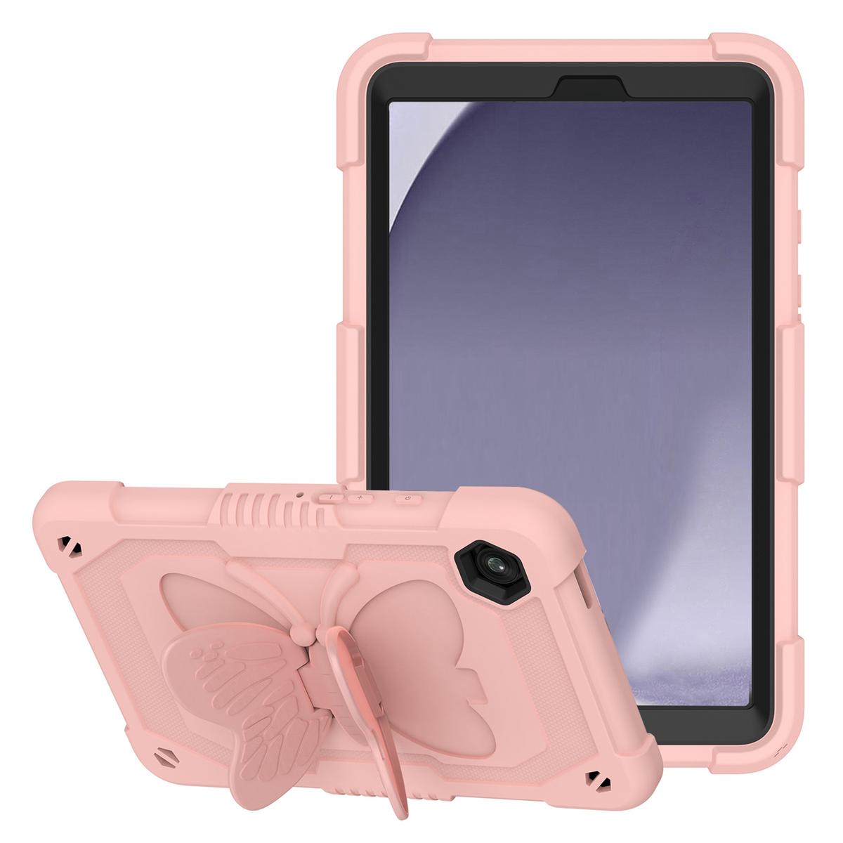Apple iPad Pro 11inch 2024 Butterfly Kickstand 3in1 Tough Hybrid Case Cover with Shoulder Strap - Rose Gold