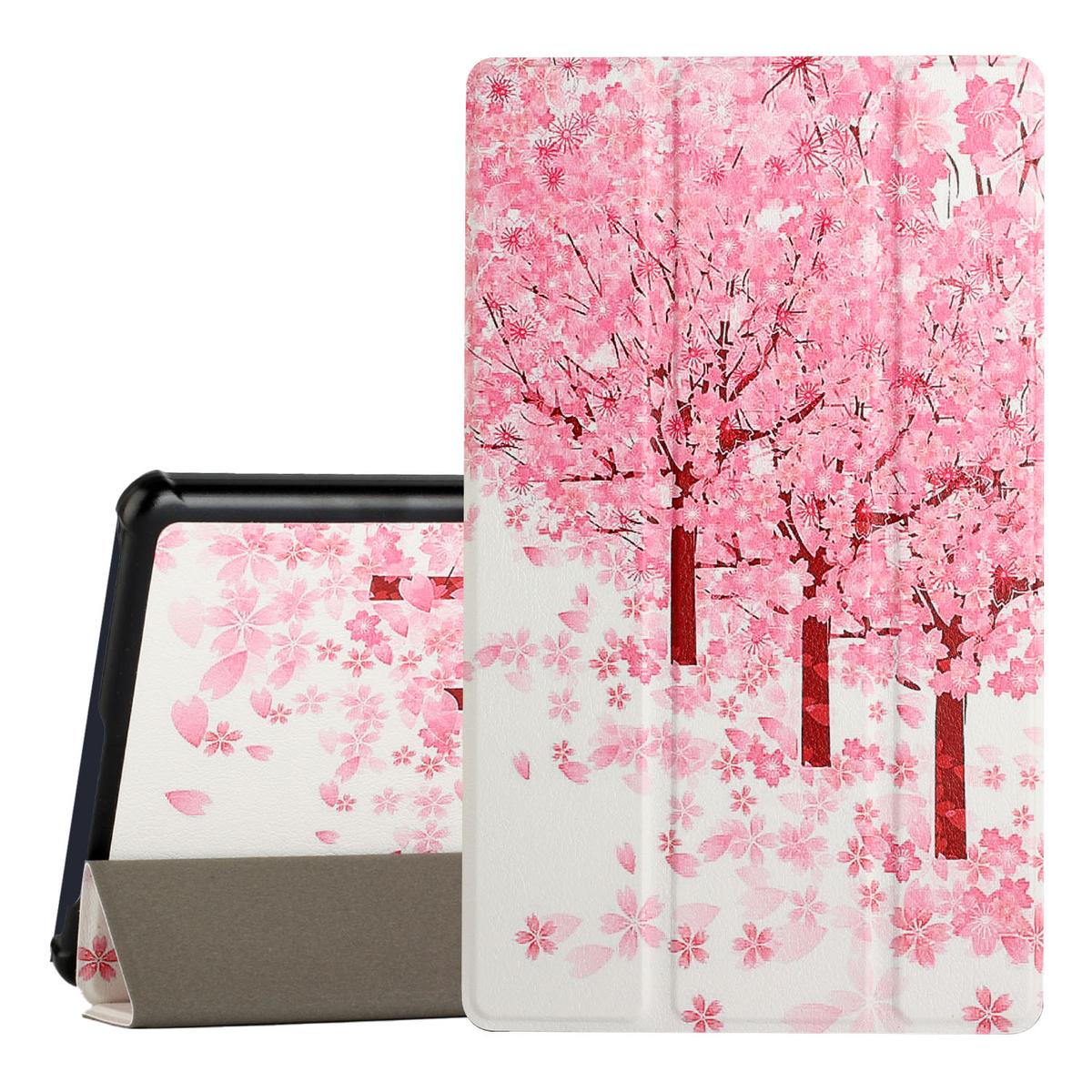 Samsung Galaxy Tab A7 Lite 8.7 inch Trifold Magnetic Closure PU Leather Case Cover - Sakura Floral