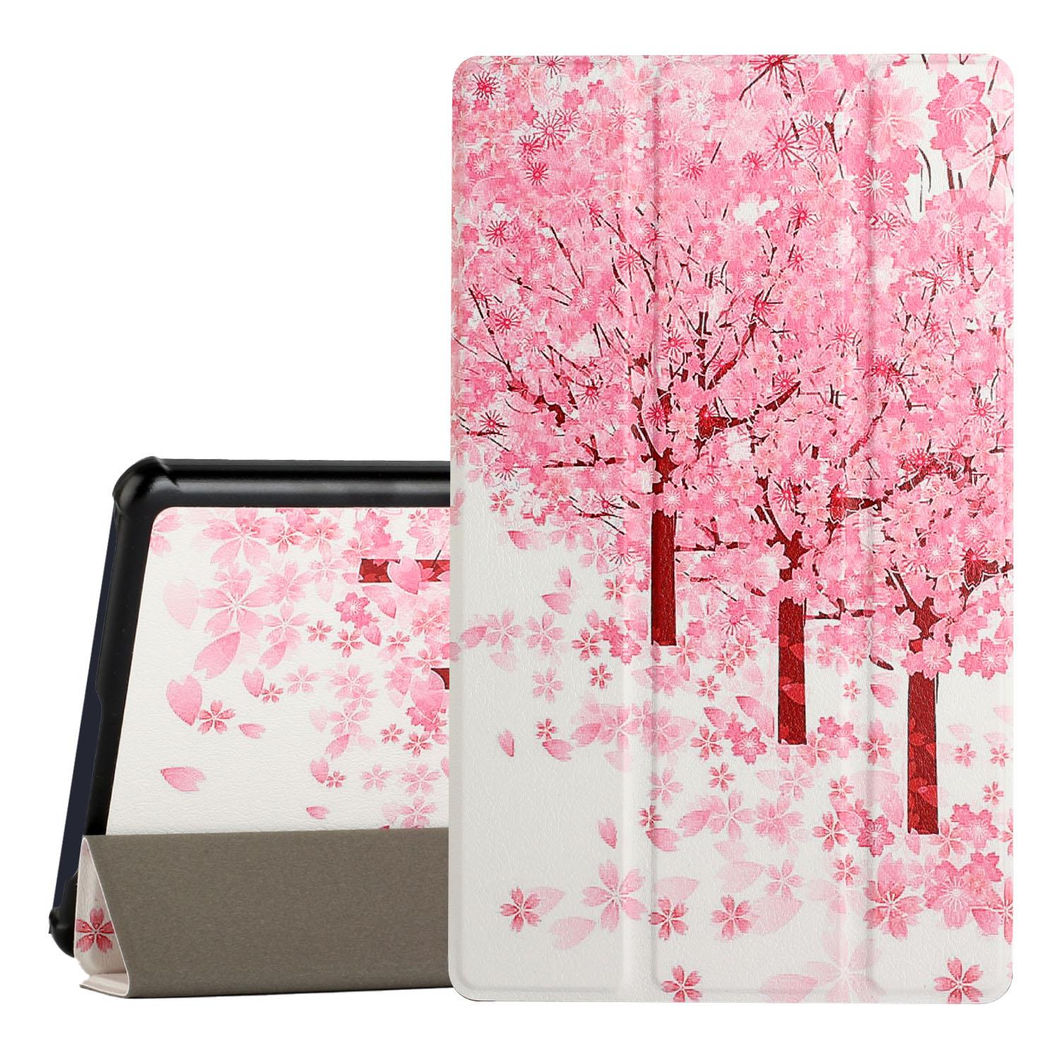 Samsung Galaxy Tab A7 Lite 8.7 inch Trifold Magnetic Closure PU Leather Case Cover - Sakura Floral