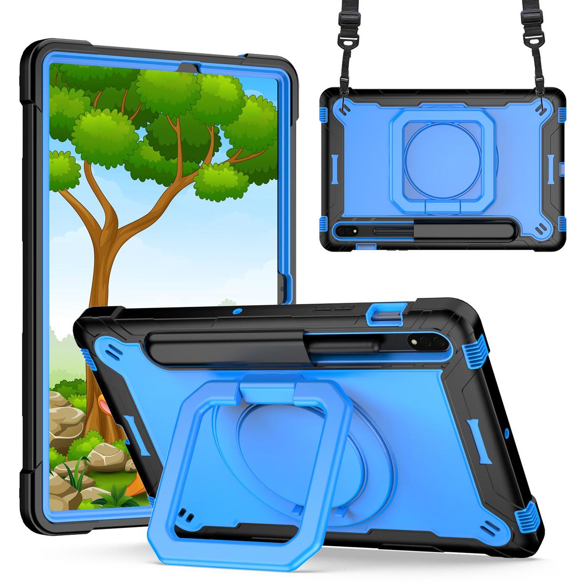 Samsung Tab S8 / Tab S7 Tablet Tough Hybrid Rotating 360 Degree Kickstand - Black+Blue