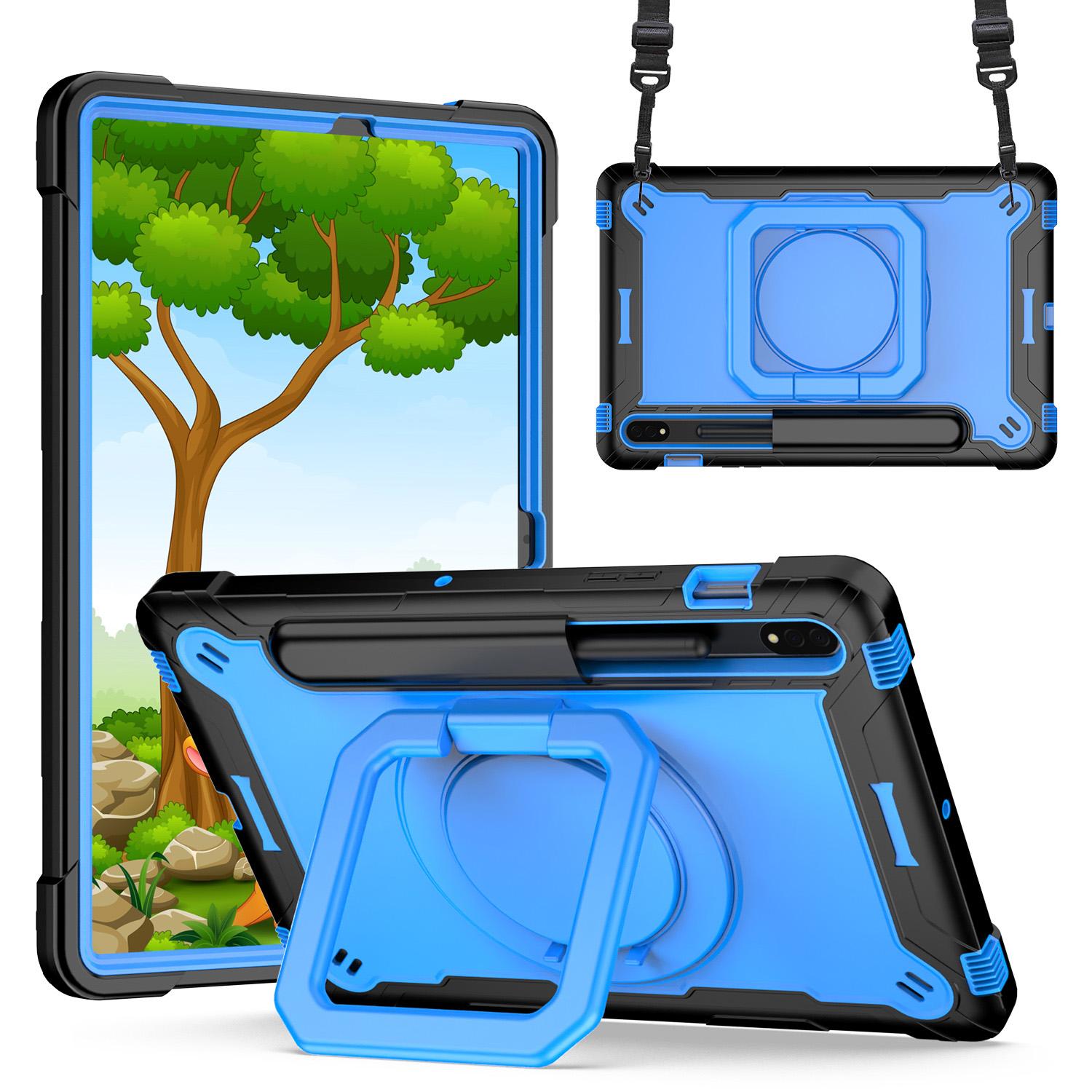 Samsung Tab S8 / Tab S7 Tablet Tough Hybrid Rotating 360 Degree Kickstand - Black+Blue