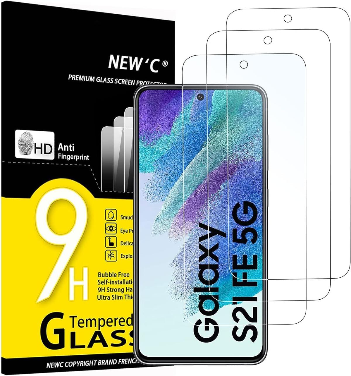 Pack of 3 Samsung Galaxy S21 FE Tempered Glass Screen Protectors – Case Friendly, HD Clear & Bubble-Free Application