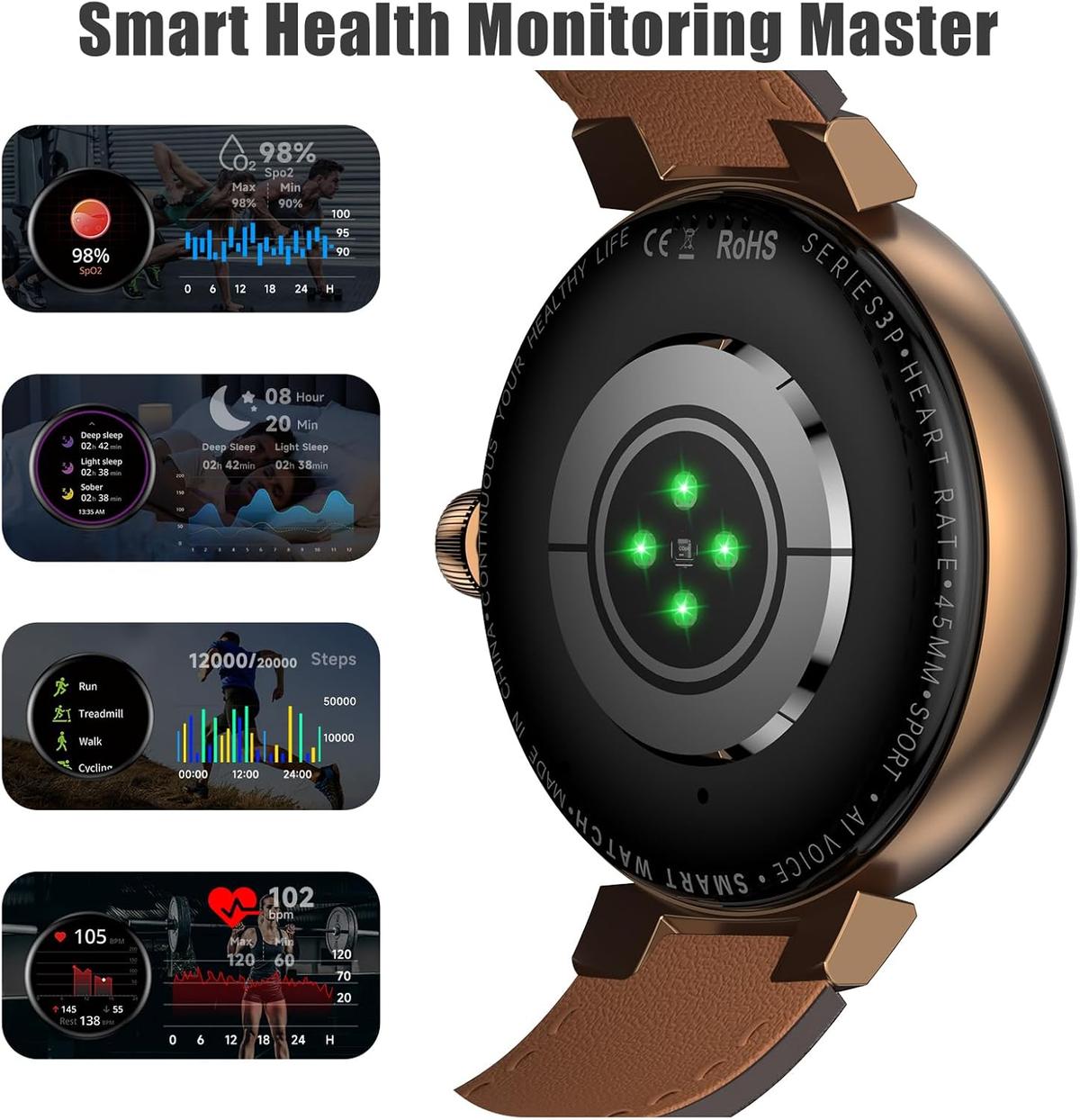 aigo Smart Watch for Men Women, Bluetooth Calling, Health Fitness Tracker with Heart Rate, Sleep Monitoring, 1.73" HD Screen IP68 Waterproof Watches for Android iOS Phones, photo 3 of 7