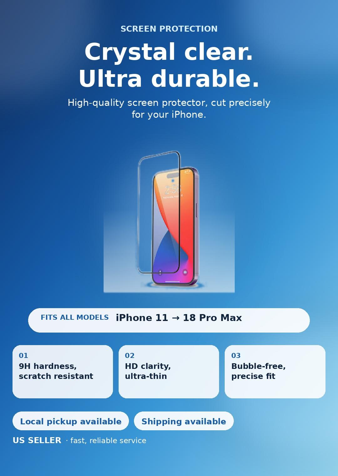 Premium Quality Crystal Clear Ultra Durable Screen Protector for iPhone 11 to 18 Pro Max