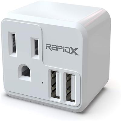 RapidX PowX Wall Outlet with DUAL USB Charger - White