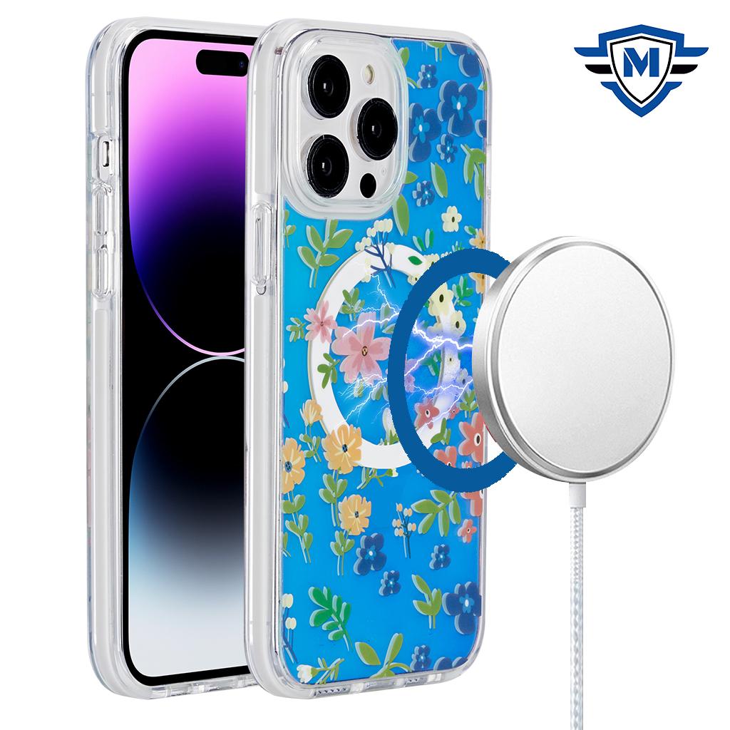 iPhone 15 METKASE IMD Design Pattern [Magnetic Circle] Premium Hybrid Case - Blue Pattern