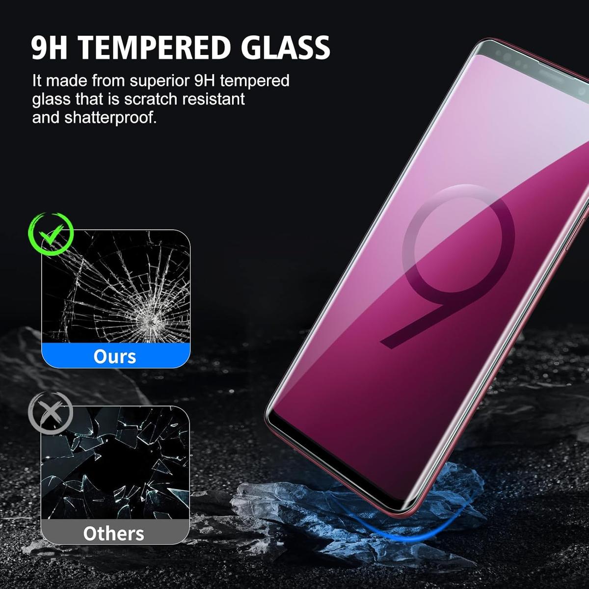 Pack of 3 Samsung Galaxy S9 Tempered Glass Screen Protectors – Case Friendly, HD Clear & Bubble-Free Application, photo 2 of 4