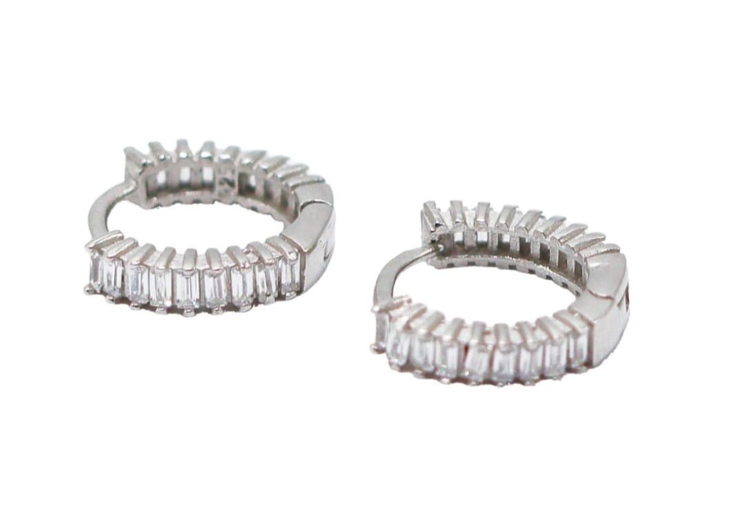 S925 Sterling Silver Baguette Huggies