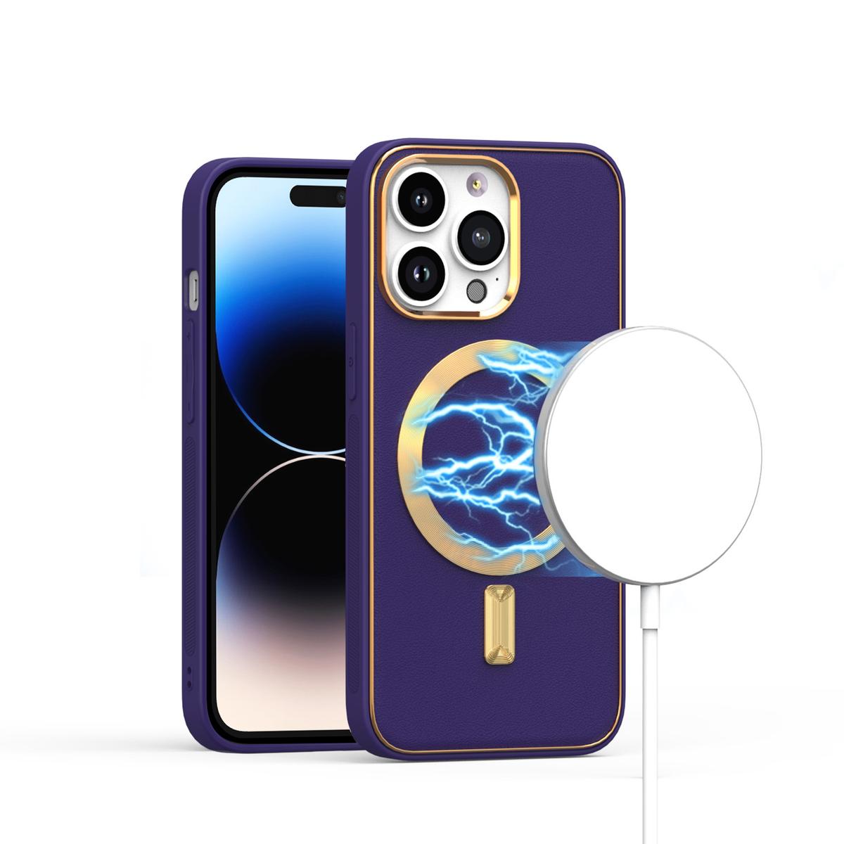 iPhone 15 Ultimate Quality PU Leather Hybrid Case Cover - Dark Purple