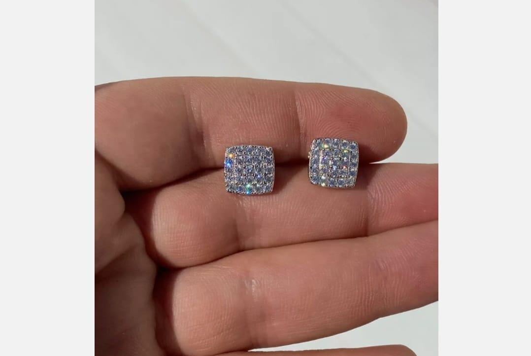 Solid 925 Silver Iced Hip Hop Square Earrings 8mm, photo 2 of 4