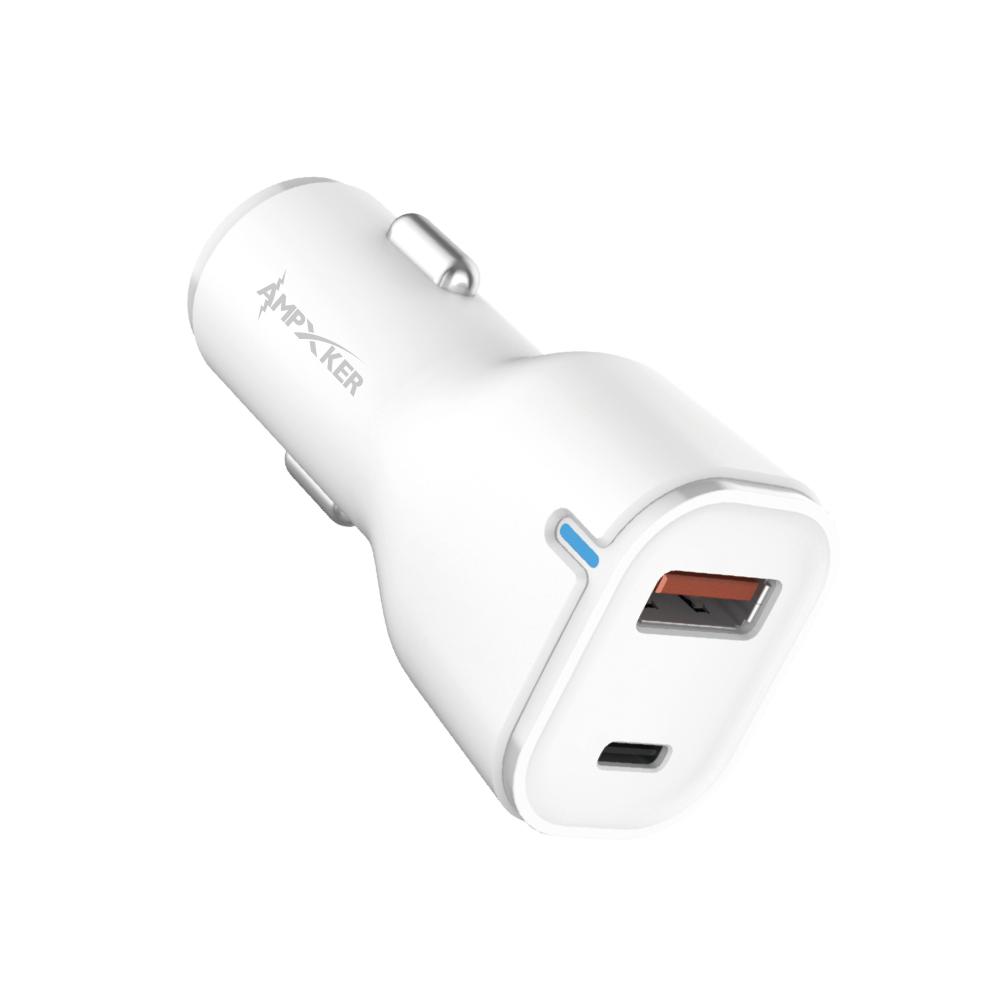 CAR - USB & Type C - Dual Port - Adapter - QC 3.0 Amp + PD 20W - WHITE, photo 3 of 3