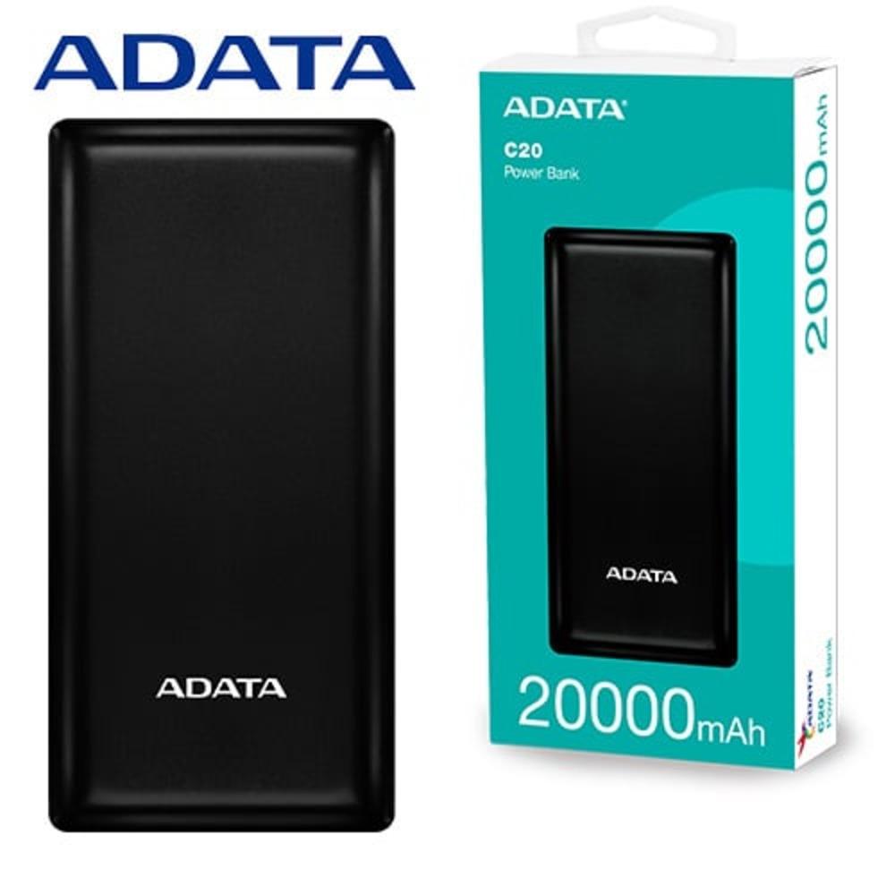 Adata PBC20 Power Bank 20,000Mah Dual USB-A and USB-C Power Bank - BLACK