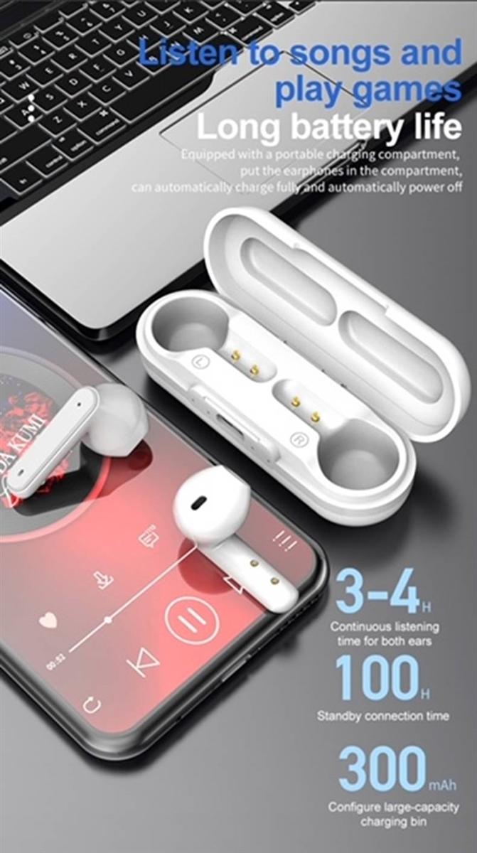 TWS True Wireless Bluetooth Stereo Earbuds with Charging Case-White