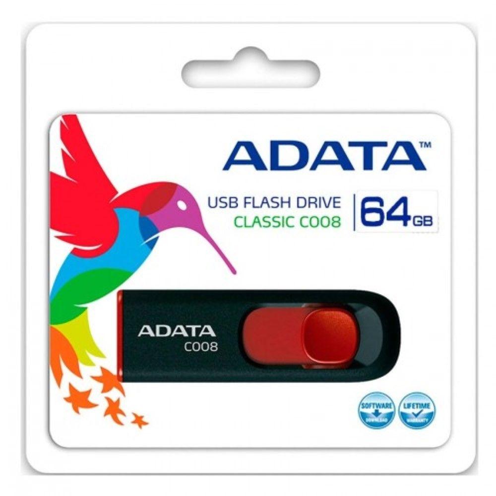 ADATA C008 64GB USB 2.0 Retractable Capless Flash Drive, Black