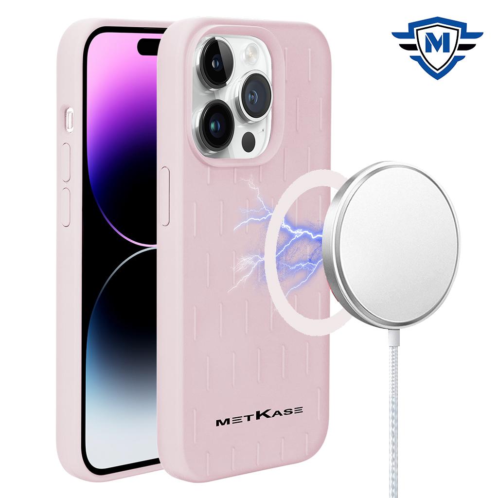 iPhone 15 METKASE Boundless Liquid Silicone [Magnetic Circle] Thick Lined Design Hybrid Case - Light Pink