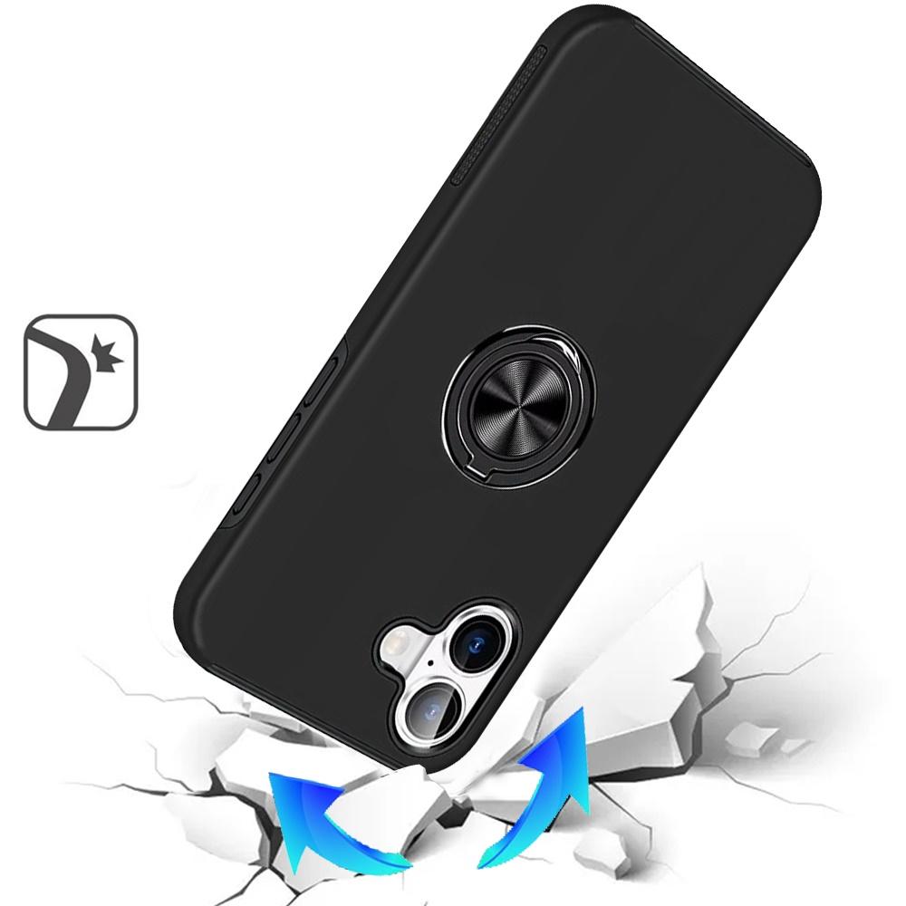 For iPhone 17 High Quality Magnetic Ring Stand Armor Shockproof Black Case Cover, photo 2 of 3