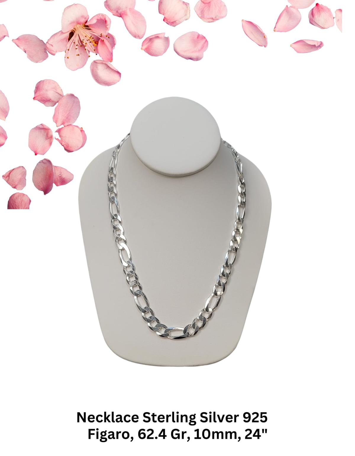 Necklace Sterling Silver 925 Figaro,62.4 Gr, 10mm, 24"