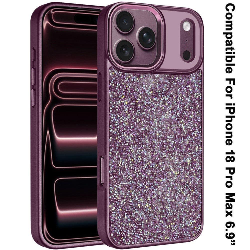 Apple iPhone 18 Pro Max Crystal Glass Diamond with Metallic Buttons and Edges Hybrid Case - Dark Cherry, photo 3 of 3