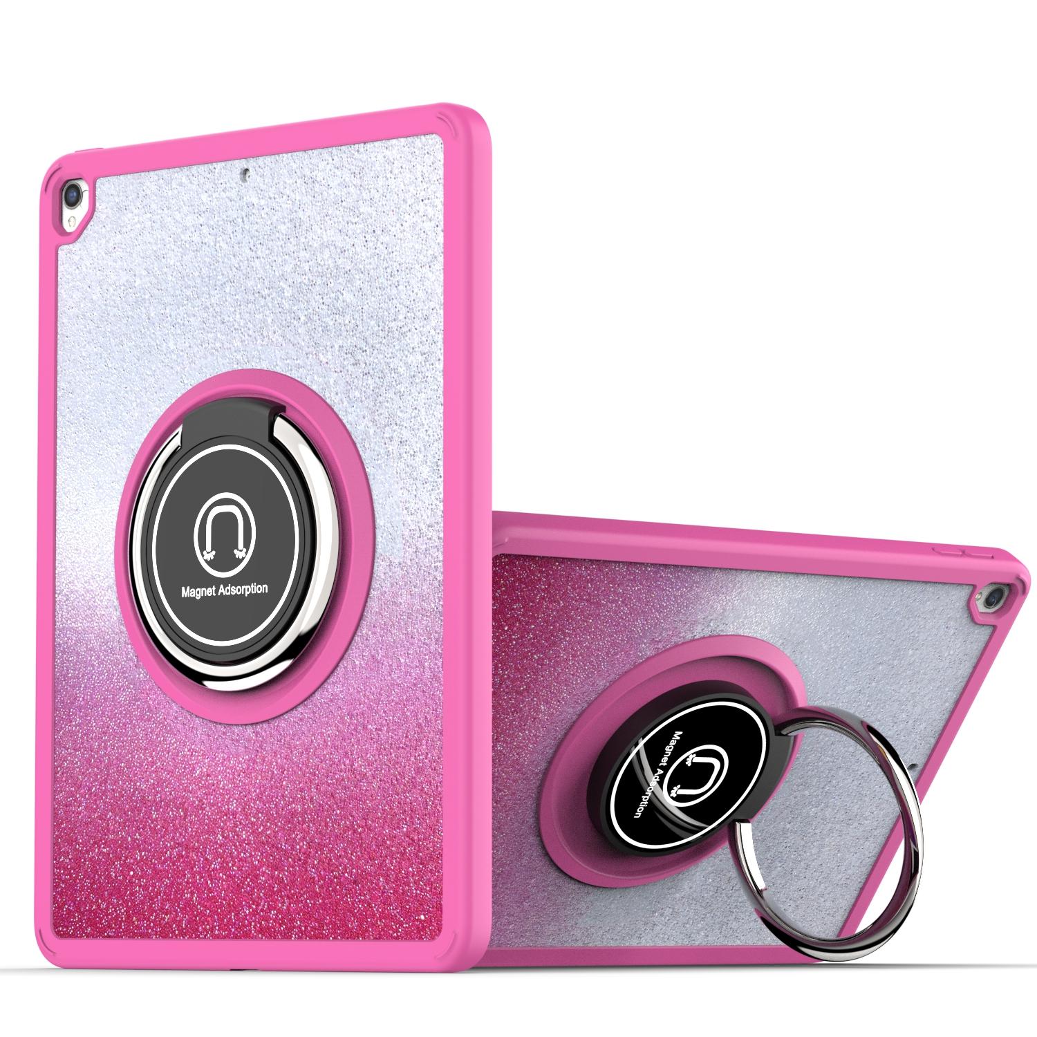 Apple iPad 9th Gen 10.2 inch (2021) Two Tone Diamond Bling Magnetic Ring Stand Hybrid Case Cover - Hot Pink Diamond
