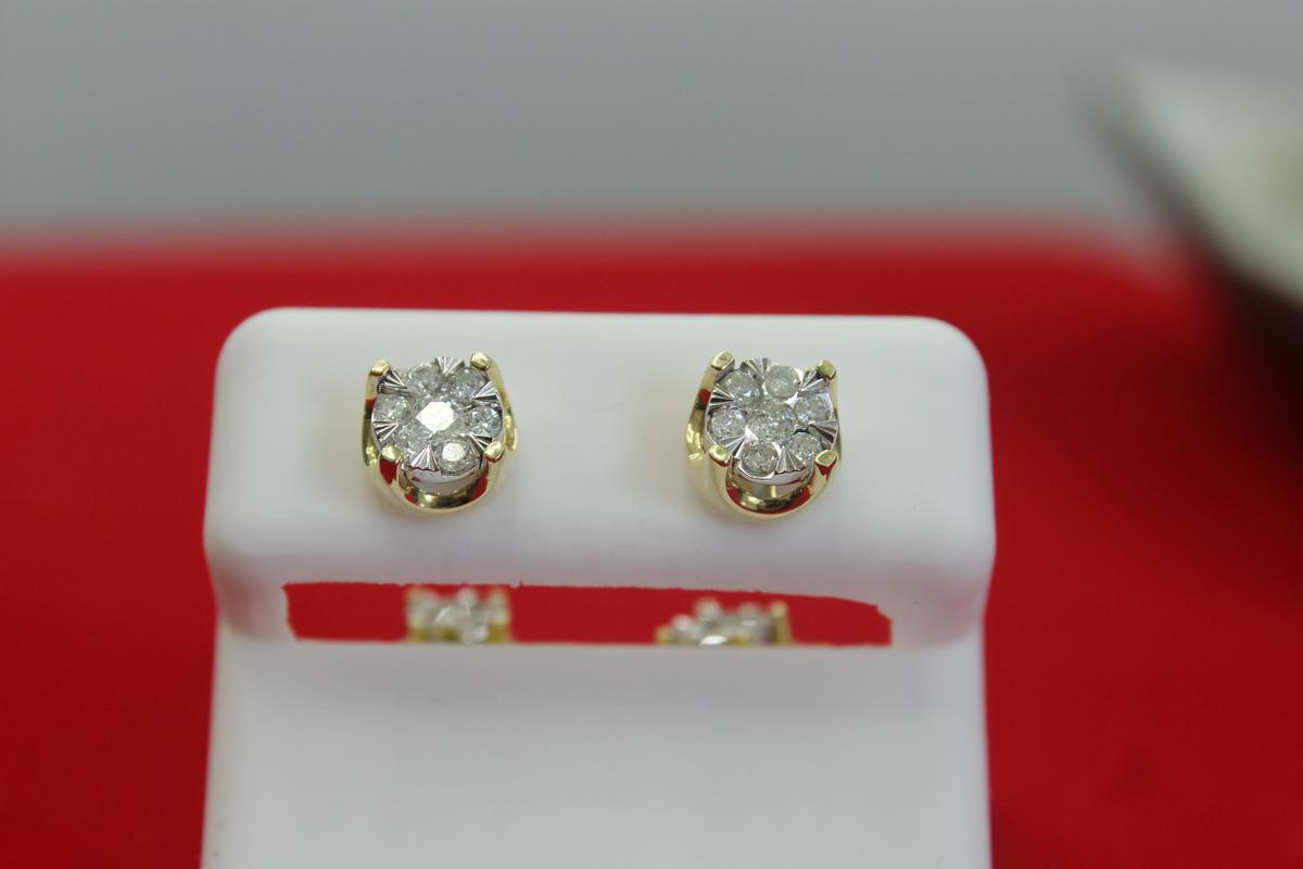 10K Gold With Natural Diamonds Screw Back Earrings, photo 2 of 3