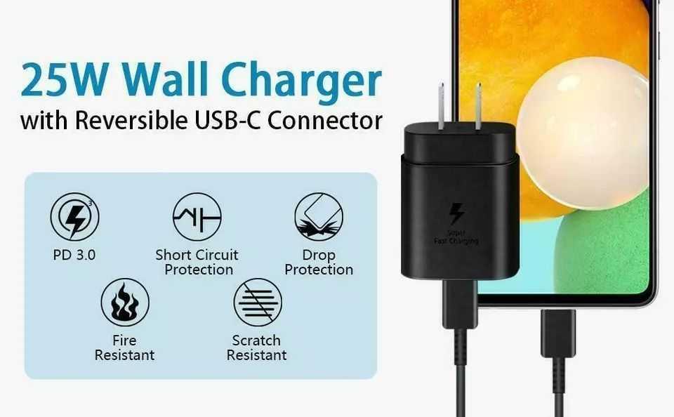 25w Type USB-C Super Fast Wall Charger+6FT Cable For Samsung Galaxy S23 S22 S21, photo 2 of 4