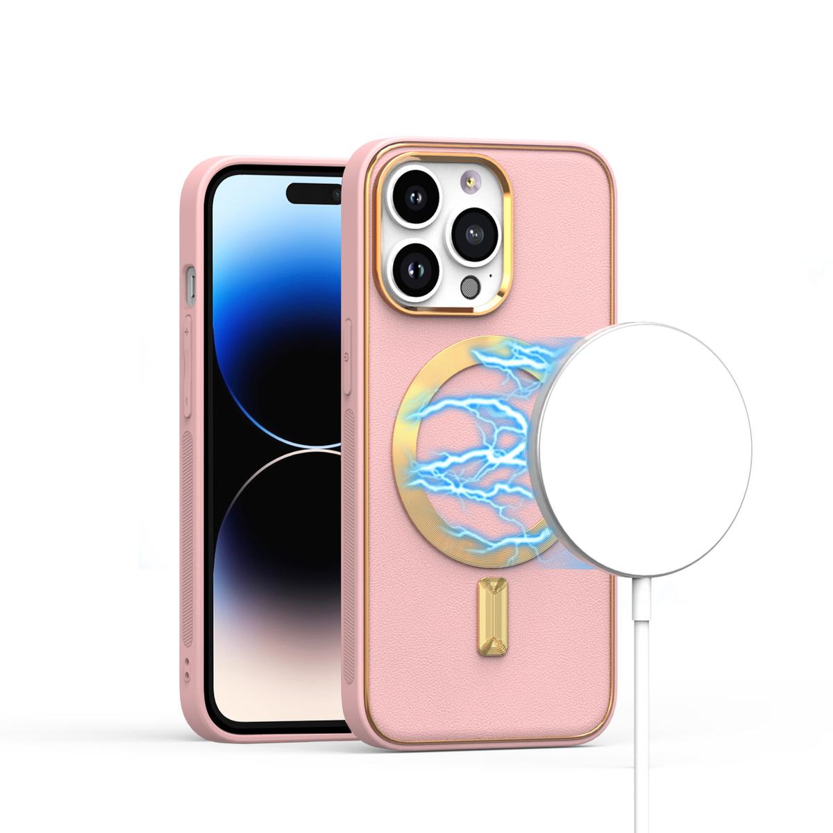 iPhone 15 Ultimate Quality PU Leather Hybrid Case Cover - Pink