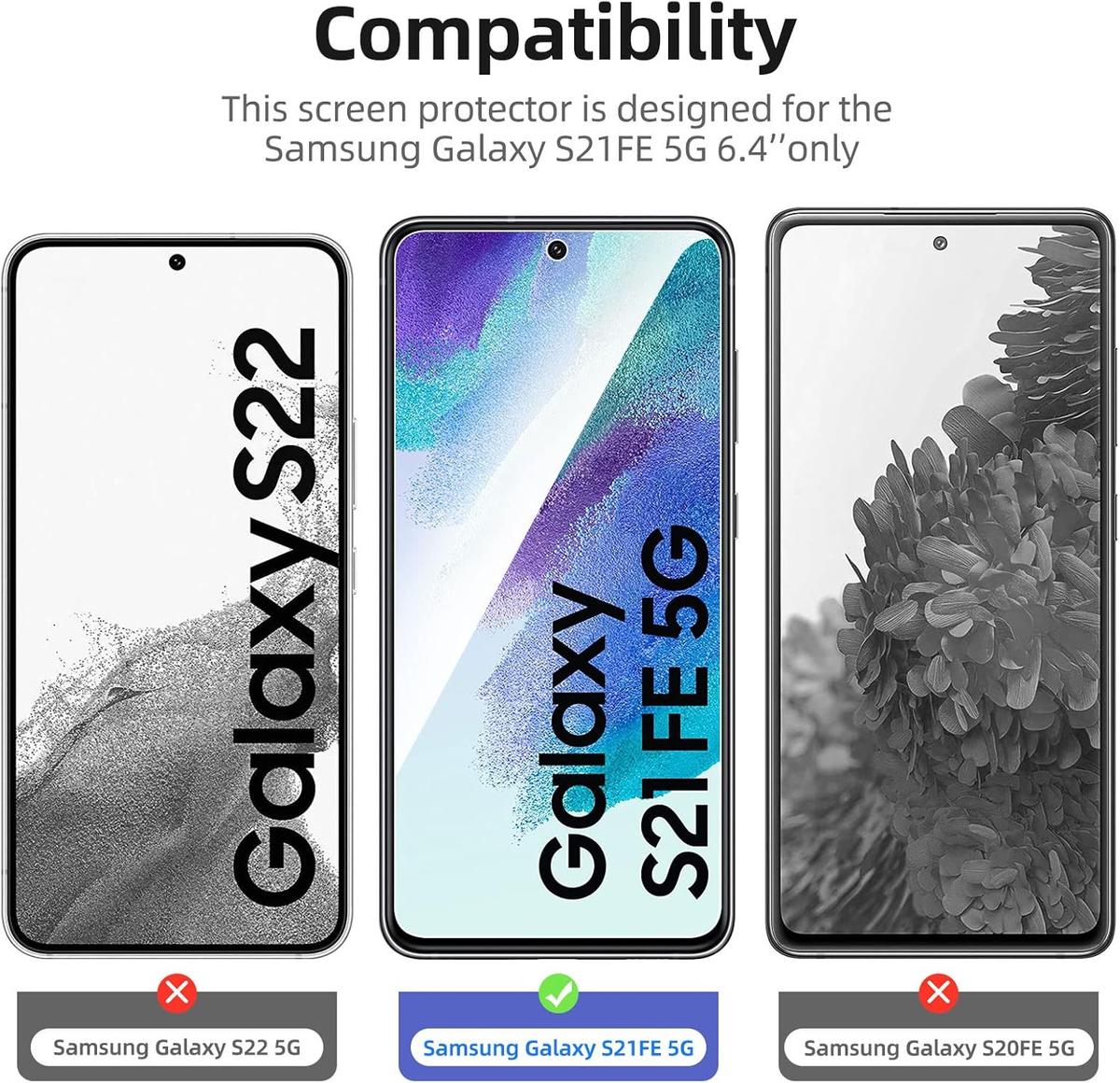 Pack of 3 Samsung Galaxy S21 FE Tempered Glass Screen Protectors – Case Friendly, HD Clear & Bubble-Free Application, photo 4 of 4