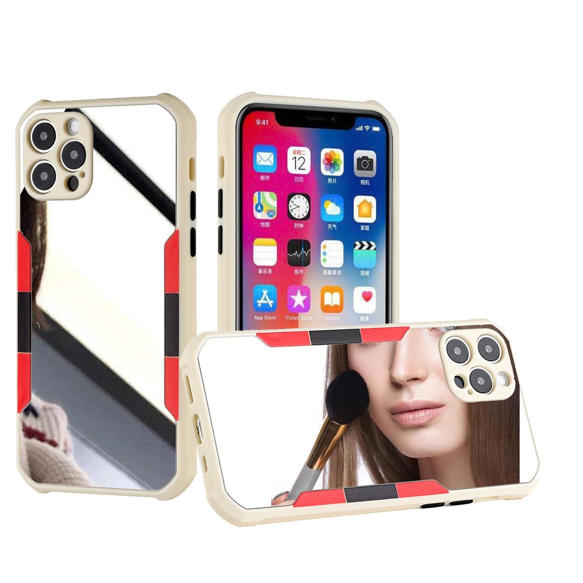 iPhone 12 Pro (Camera Punch) Mirror on Silver Film Hybrid Case Cover - White