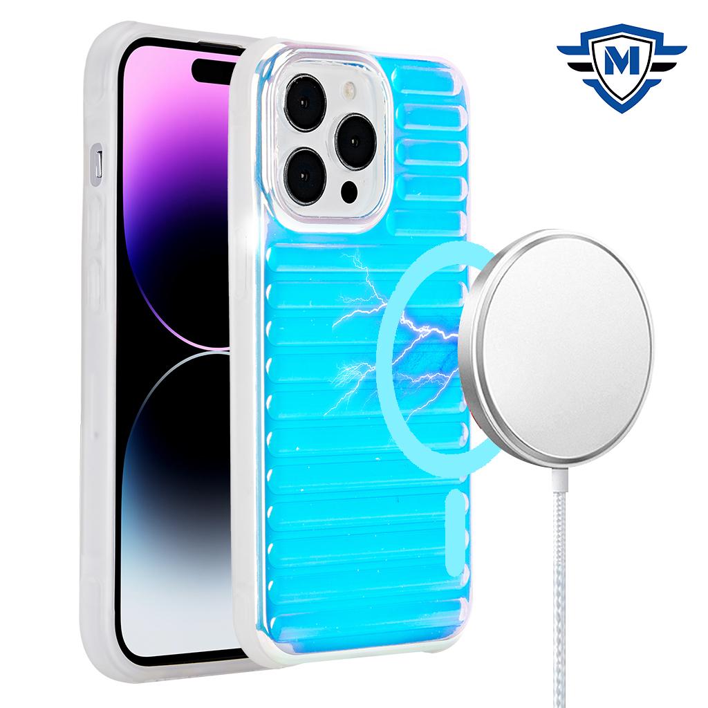 iPhone 15 METKASE Chrome Lined Pattern [Magnetic Circle] Premium Case - Blue