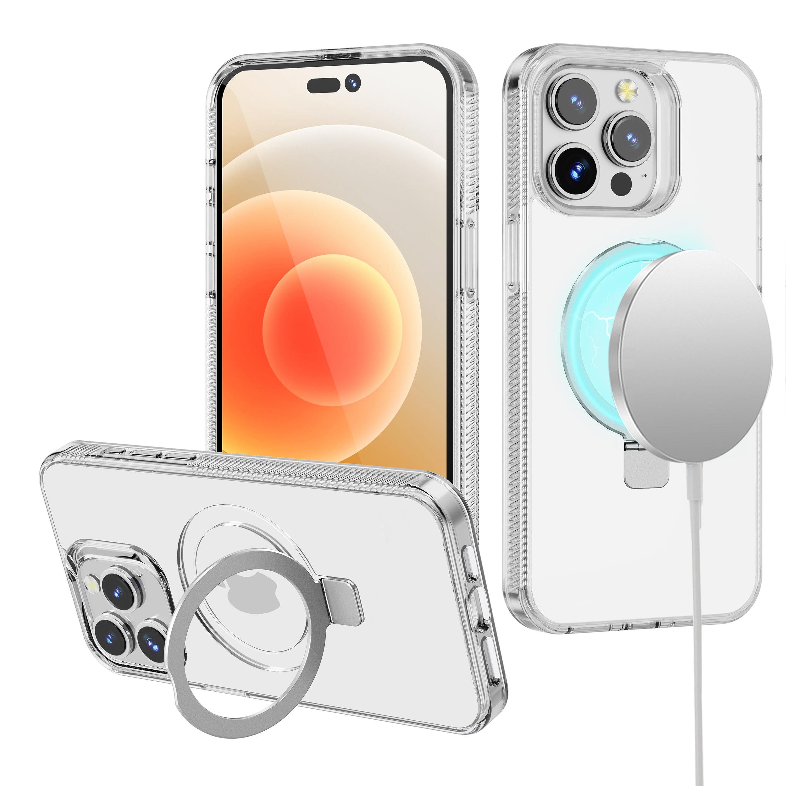 iPhone 15 Dotted Edged Line Transparent HQ Magnetic Ring Stand Hybrid - Clear