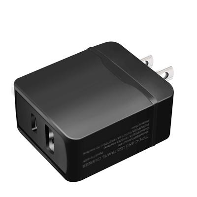 2-IN-1 18W PD Fast Type C&USB Dual Ports Wall Charger+Type C to 8 pin Cable in Black, photo 2 of 5