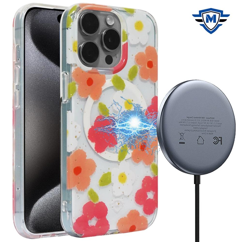  iPhone 15 METKASE Floral Design [Magnetic Circle] Transparent Hybrid - Peach Flower product