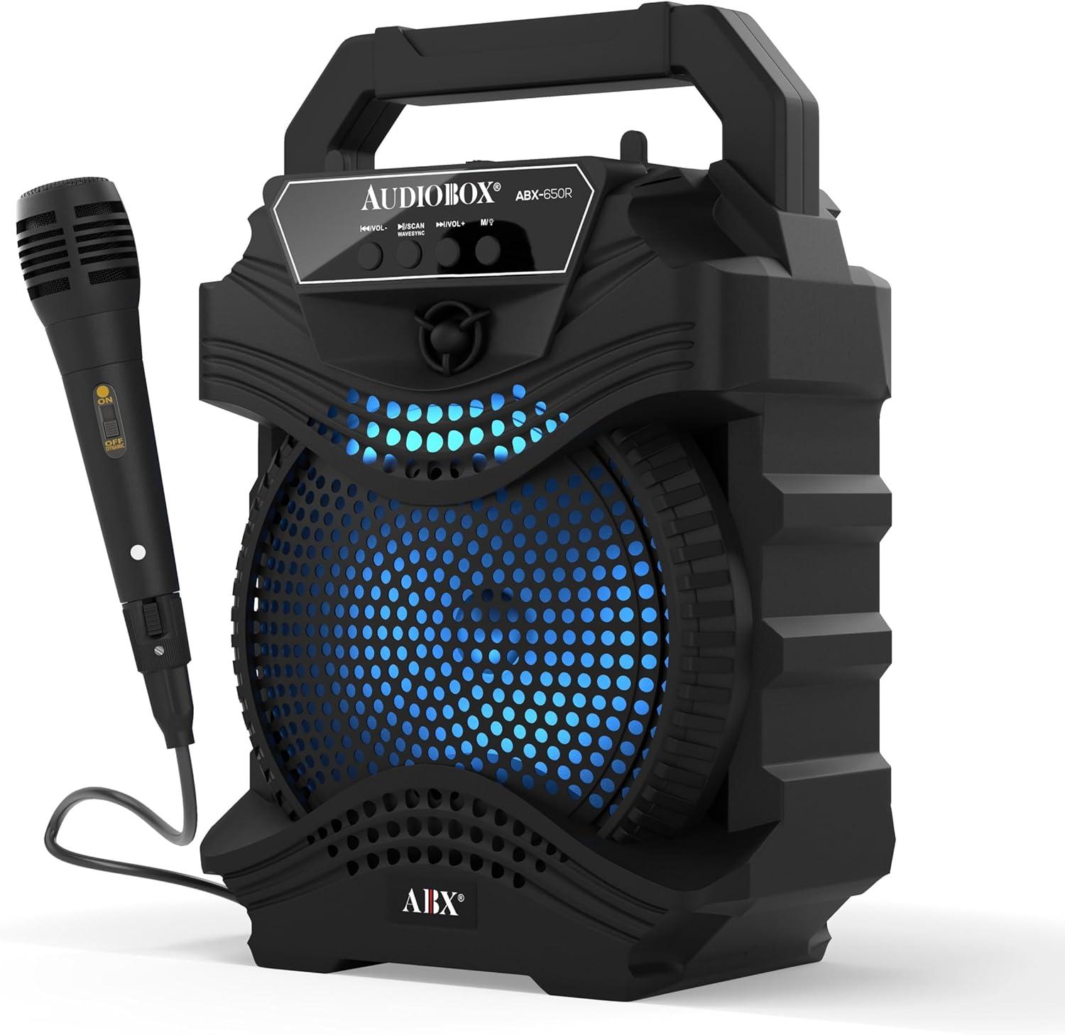 AudioBox Portable Karaoke Bluetooth Speaker, with Wired Microphone - Perfect for Kids Karaoke, Parties, and Outdoor Events
