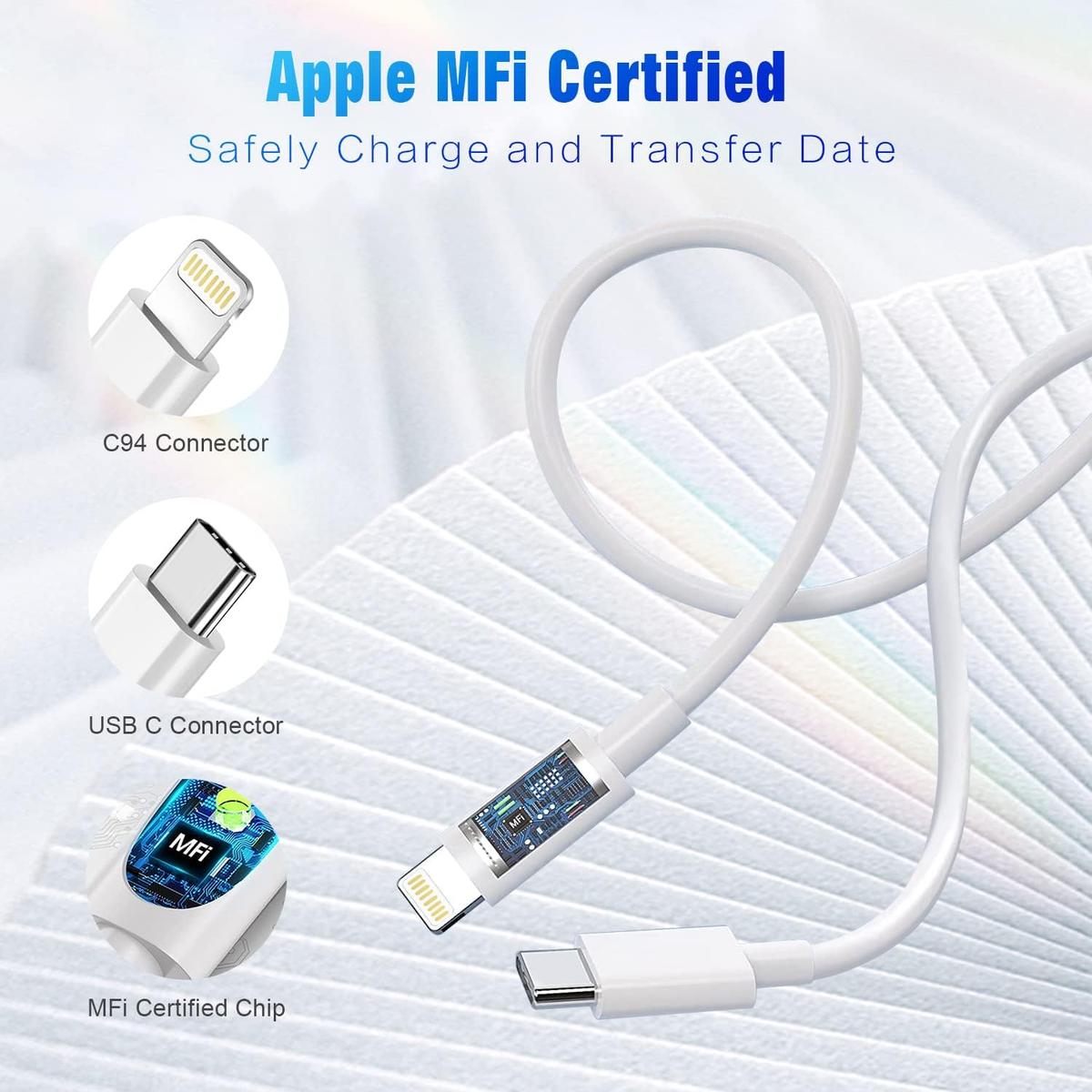 Pack of 2 – Type-C to Lightning Power Cable, Efficient Charging and Long-Lasting Cord for iPhone 8, X, 11, 12, 13 & 14 Series, photo 2 of 3